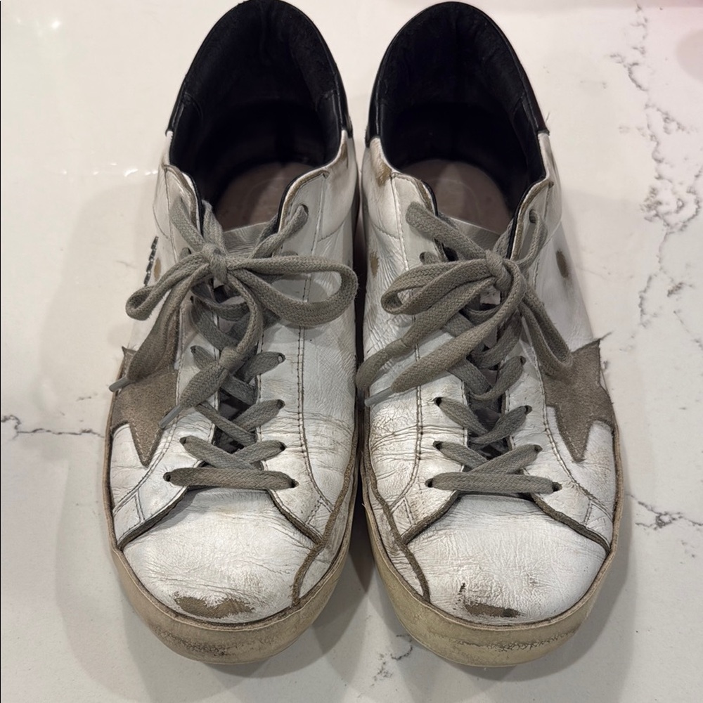 Golden Goose White and Gray Sneakers